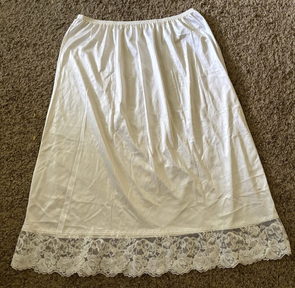 Vintage Vasserette Half Slip White Lace Trim Size XL